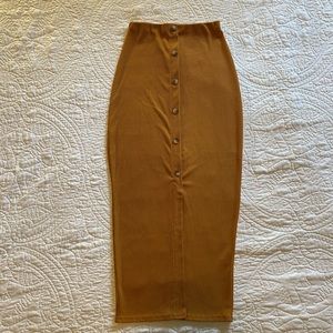 Gold Ribbed Button Through Midi Skirt